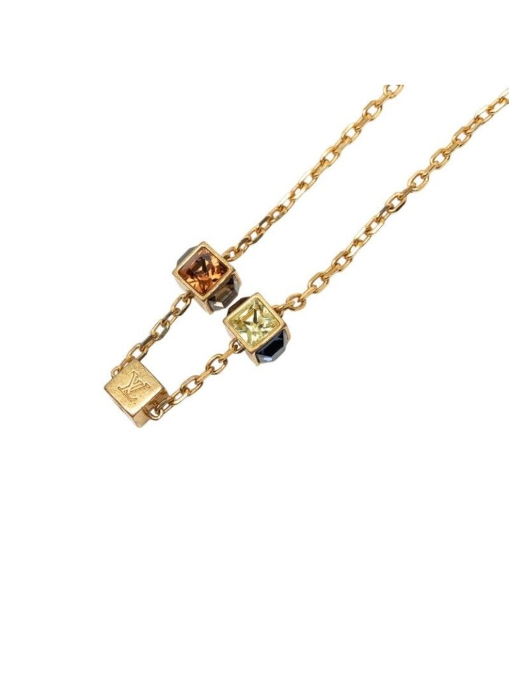 Louis Vuitton Collier Gambling Chain Pendant Gold Plated Rhinestone